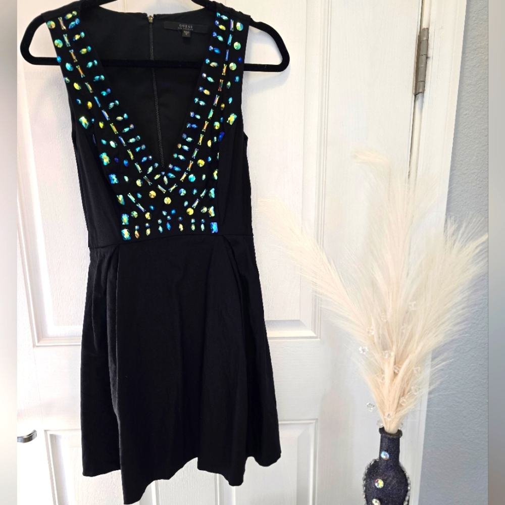 Guess/Black V Neck Bejeweled Dress size M